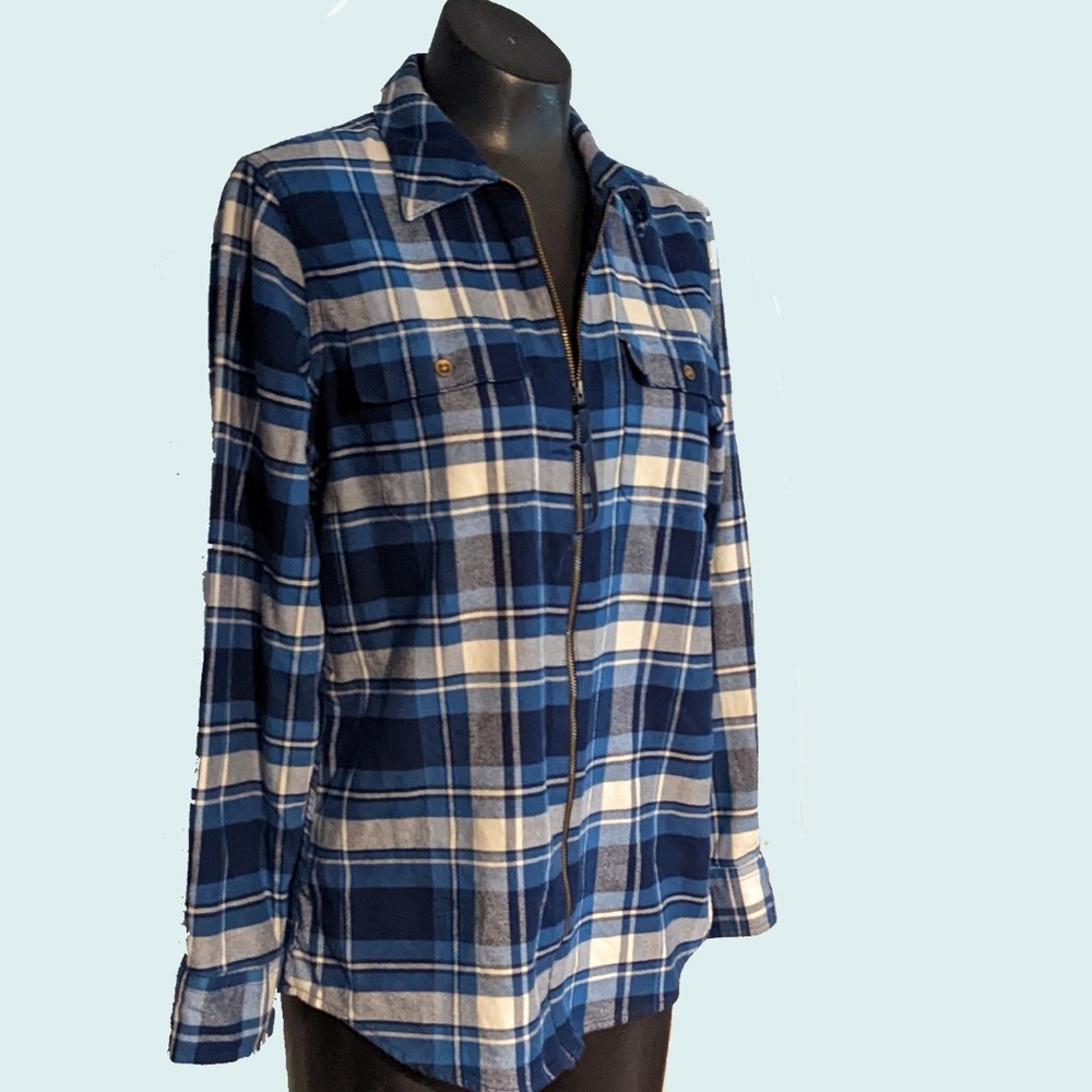 Fall Fun Plaid Chaps Zip Front Flannel Shirt Jacket Med NWOT